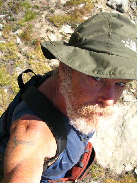 Scrambling gear heading up the NW side of Banner Peak.